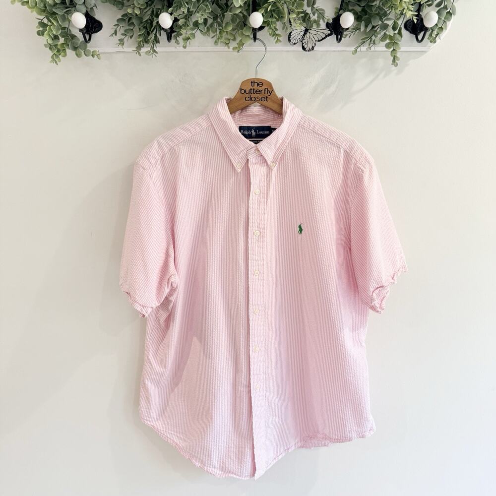 Polo Ralph Lauren Pink/White gingham Striped Classic Fit Button Down Shirt XL